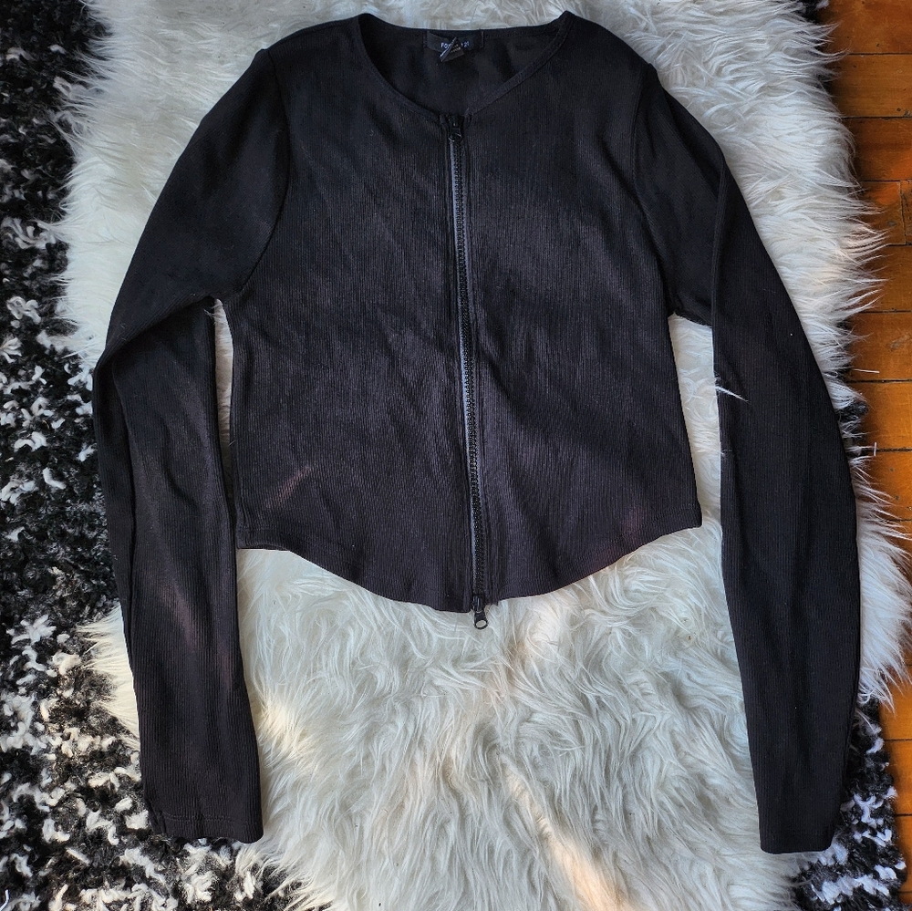 Long Sleeve Black Zip Up Top